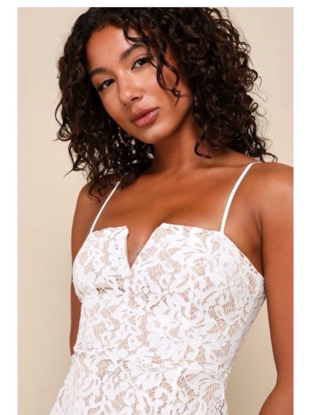 LULUS White Lace Side Slit Knee Length Dress Size Medium - Picture 6 of 9